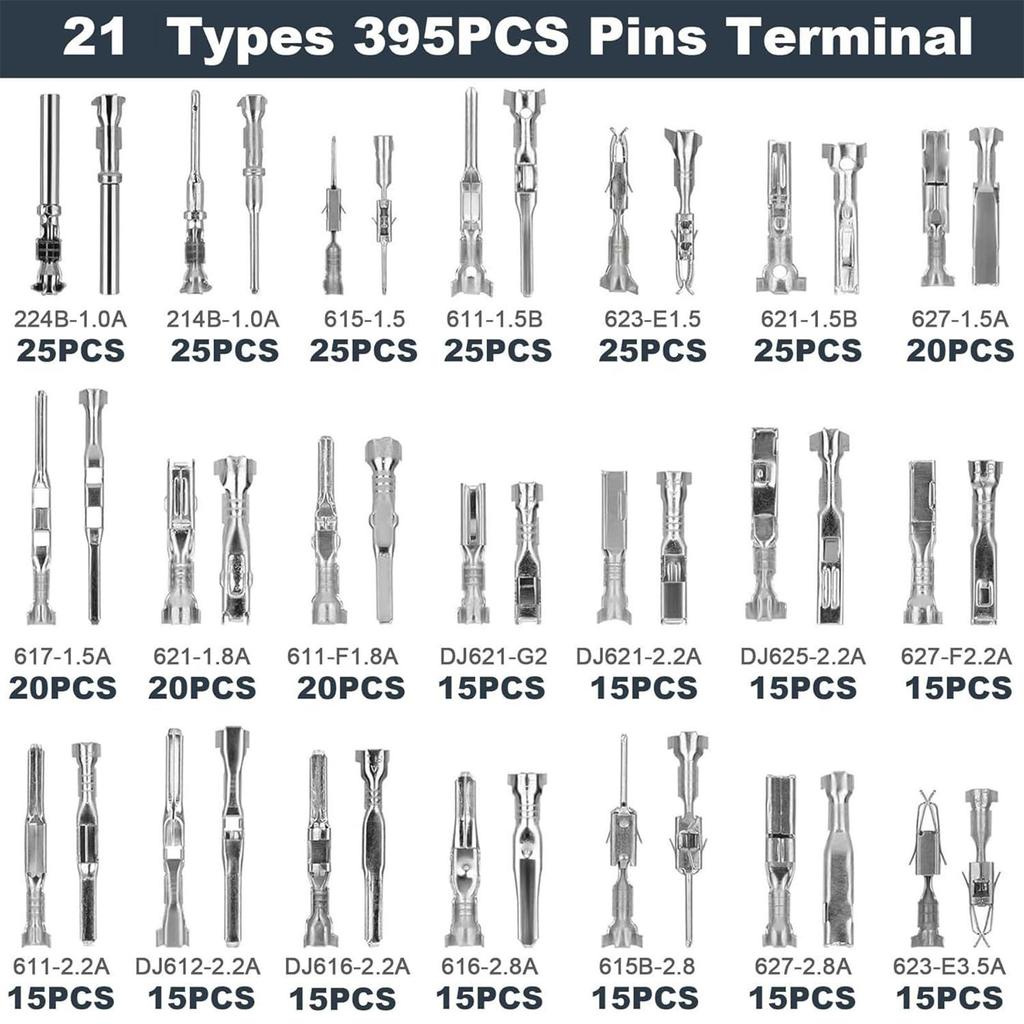 Electrical Connectors Kit 21 Types Car Terminal Pin Set Multifunctional Electrical Connectors Kit 1/1.5/1.8/2.2/2.8/3.5mm For