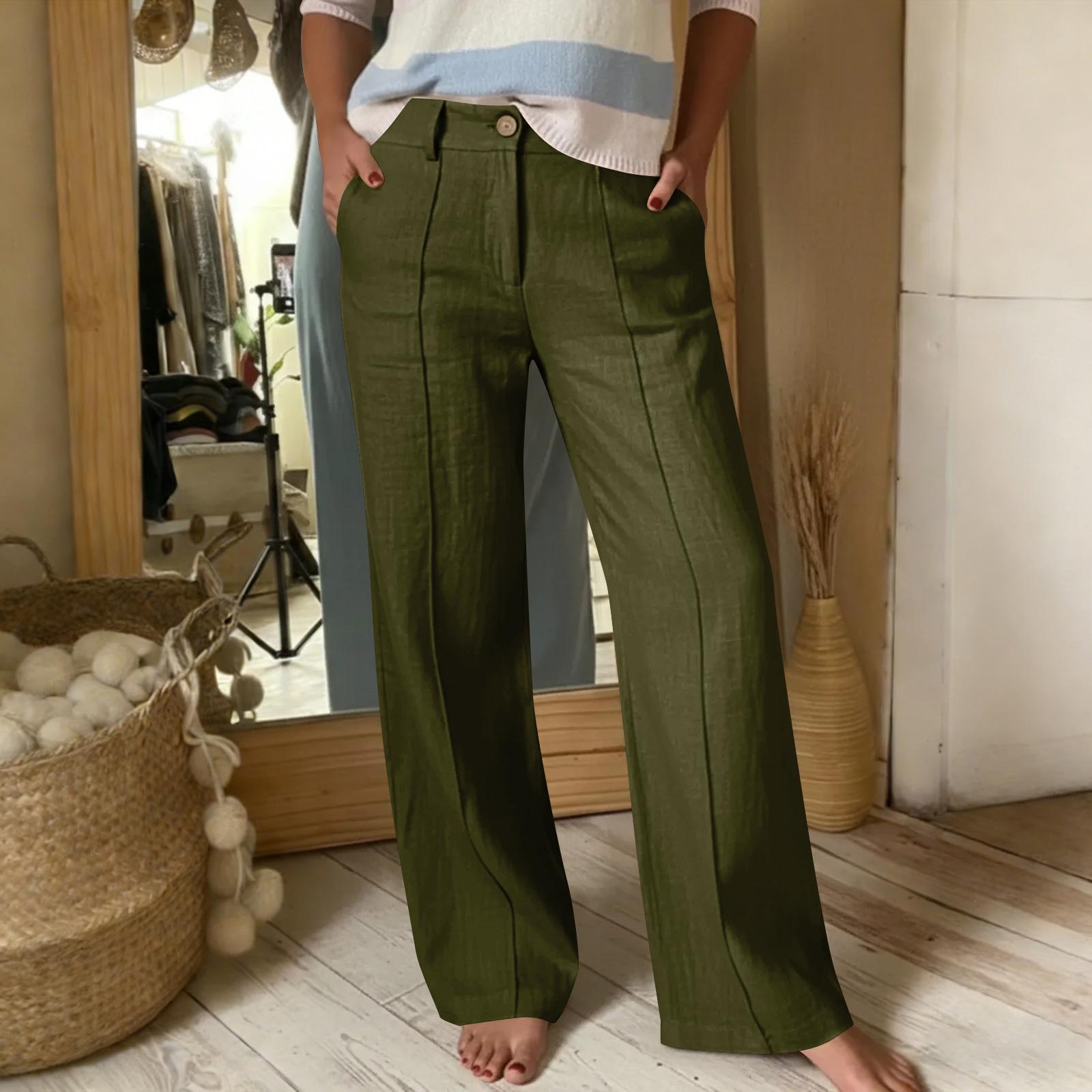 

Women s Fashion High-Waisted Casual Wide-Leg Pants With Buttons And Zipper L армия зеленый