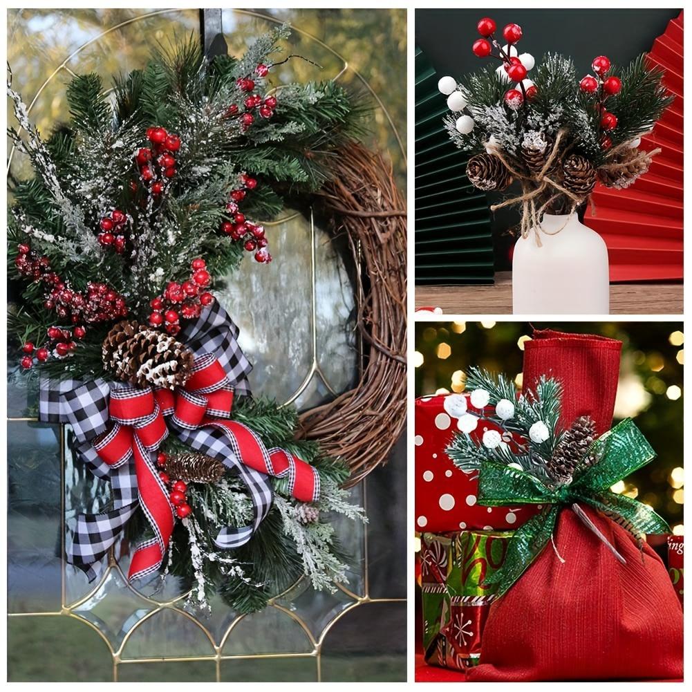 10pcs Festive Christmas Pick Bouquet - Artificial Pinecones and Berries with Rustic Twine, Plastic Floral Picks for Winter Wonderland Ambiance