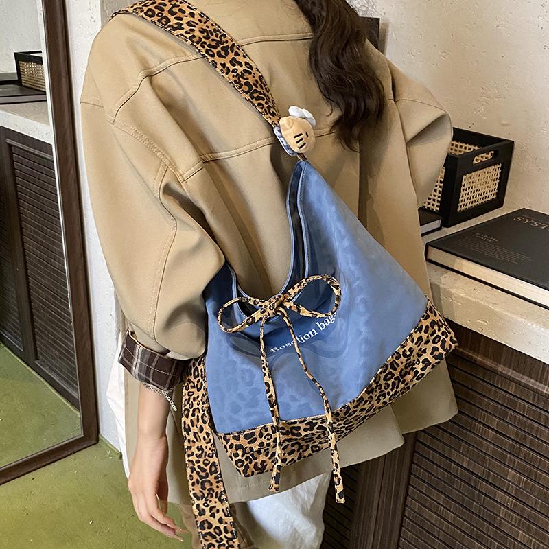 Retro Leopard Patchwork Denim Tote - Large Capacity Crossbody & Casual Shoulder Bag