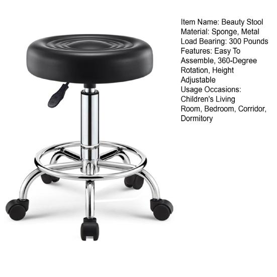 Bar Stool Beauty Stool 360-degree Rotation Wheel Height Adjustable Salon Chair Massage Faux Leather Cushioned Office Shop with Metal Frame