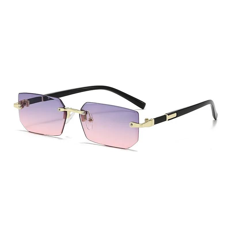 Rimless Sunglasses Rectangle Fashion Popular Women Men Shades Small Square Sun Glasses For Female Male Summer Traveling