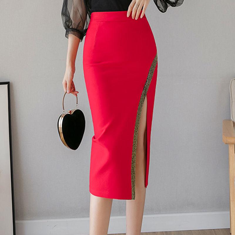 Hip Skirt Women Sexy Irregular Tight High Waist Mid-calf Split Zipper Club Casual Home Office Skirts