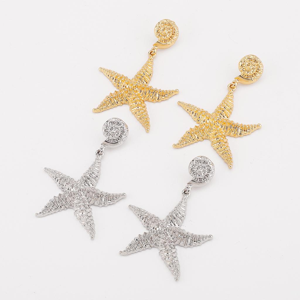 European American Cross Border Alloy Texture Ocean Series Starfish Earrings For Women Summer Vacation Travel Wear Ear Jewelry