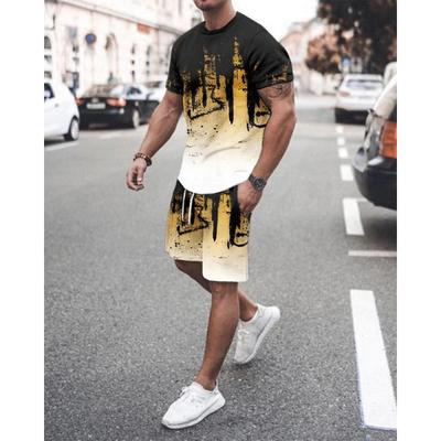 Summer, Men's T-shirt+shorts Two-piece Sports Suit, Casual Street Wear, High Street Beach Men's Suit, Fashionable
