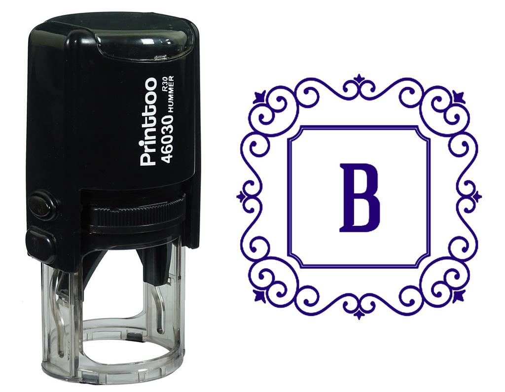Printtoo Alphabet B Monogram Initial Square Swirl Border Self Inking Rubber Stamp Office