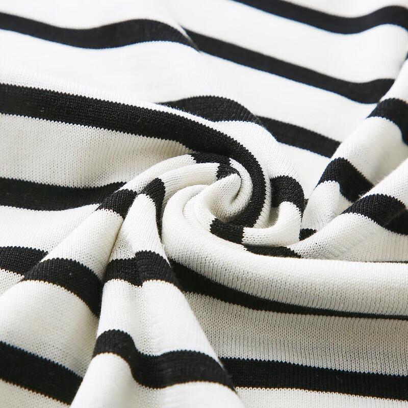 Women's Silk Blend Faux Two-Piece Striped Knit Long Sleeve T-Shirt