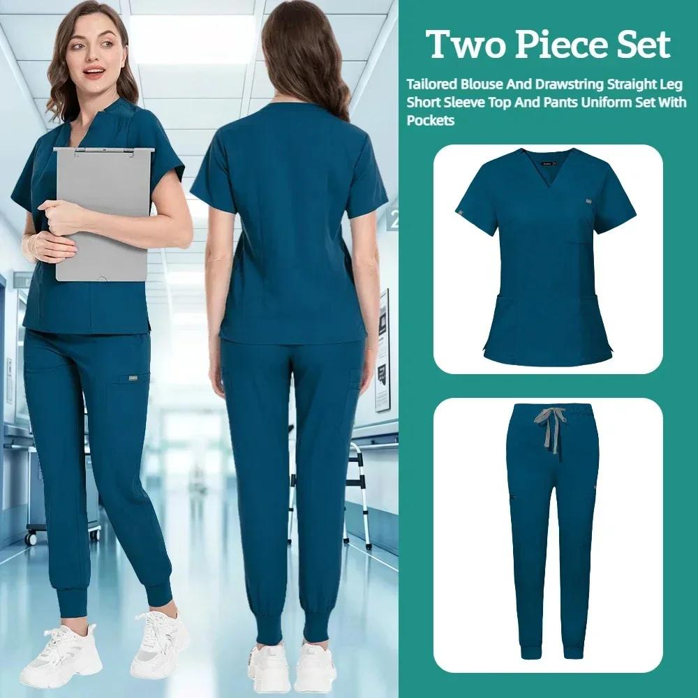 

Scrubs Uniform Suit Short Sleeve V-neck Tops+jogger Pants Set Nursing Uniform Women Multicolor Pet Doctor Scrub Medical Workwear XXL