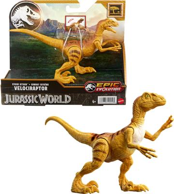 Mattel Jurassic World Strike Attack Velociraptor Dinosaur Toy with Single Strike Movable Action Figure Gift with Physical Digital Play Action, Joints,