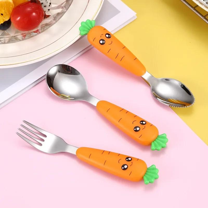 

Economic Baby Cutlery 304 Stainless Steel Cute Radish Tableware for Child Baby Eating Spoon and Fork Home Fruit Puree Spoon