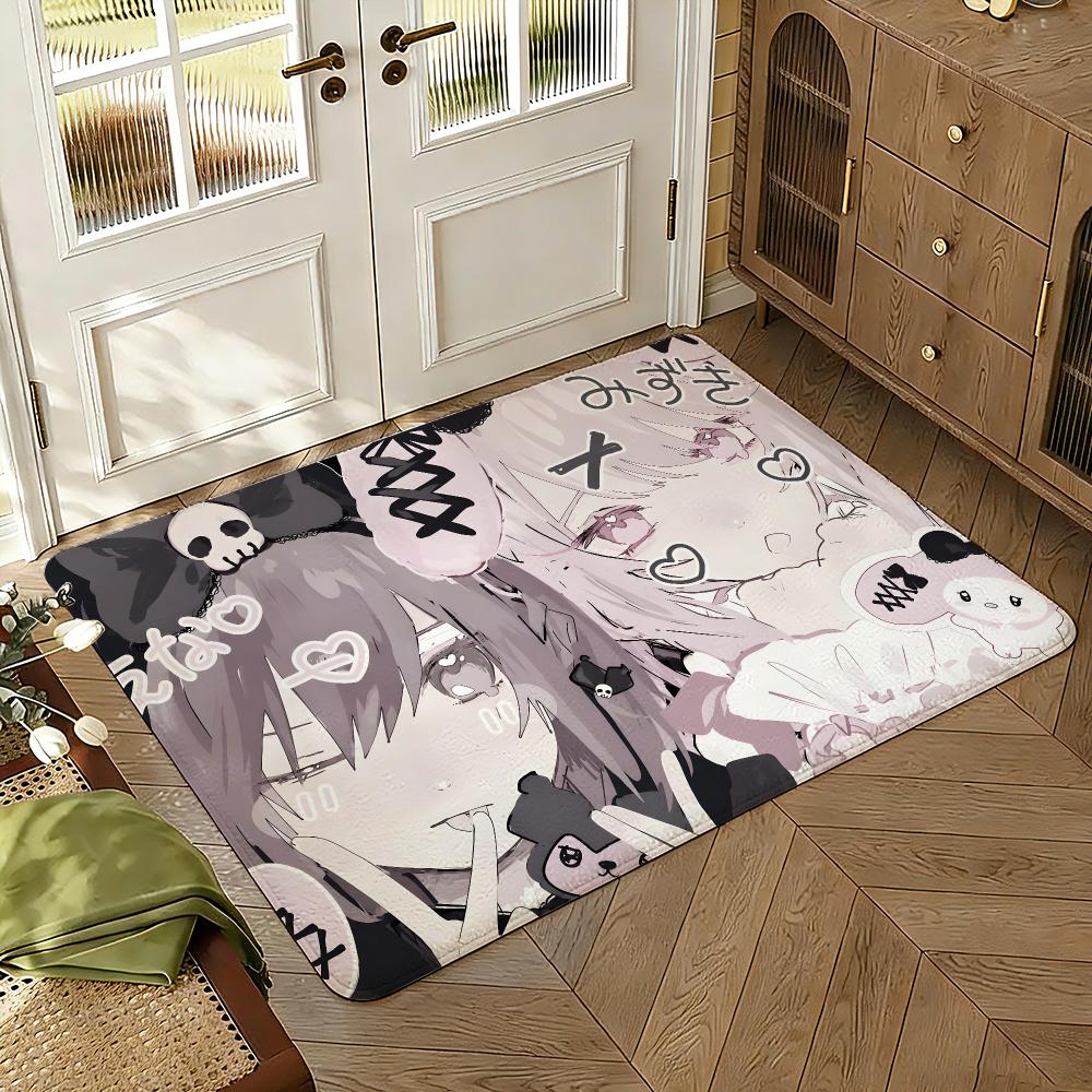 Cute Jirai Kei Floor Mat Soft Thickened Absorbent Non-Slip Bedroom Living Room Door Mat Home Decor Flannel Rugs