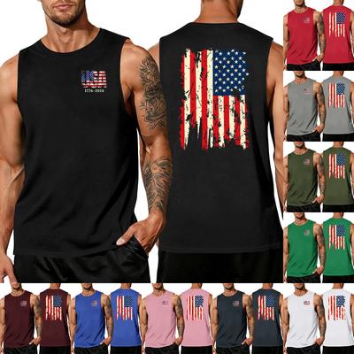 Men's Sleeveless Tank Top Casual Athletic Muscle Shirt Crew Neck Summer Workout Fitness Gym Tee USA Flag Print