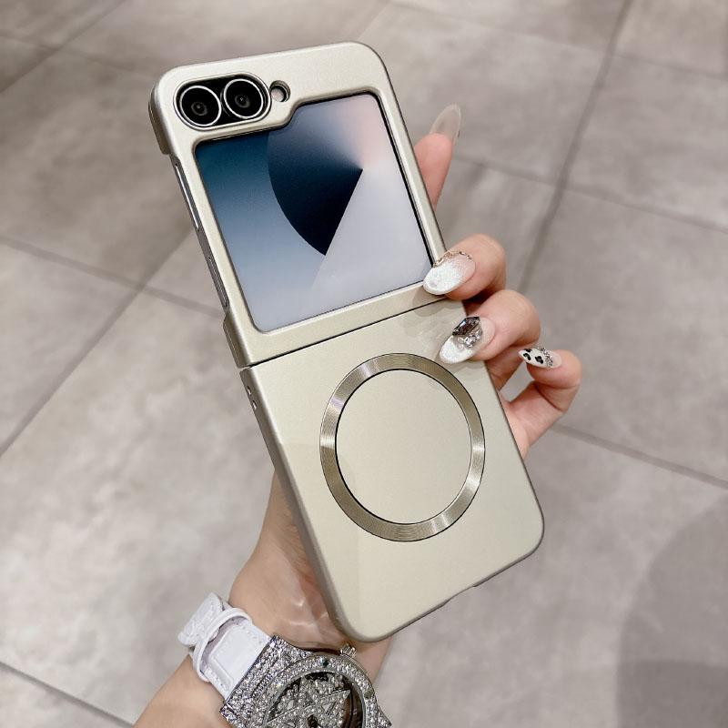 

For Magsafe Magnetic Wireless Charging New Solid Color Plating No Border Phone Case For Samsung Galaxy Flip 6 5 4 3 Bumper Cover Galaxy Z Flip6