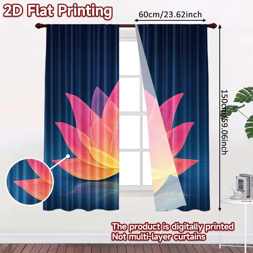 Set Of 2 Modern Flat Printing Curtains Without Rod Glowing Lotus Water Fashionable Curtainments During New Year Holiday Curtain Polyester