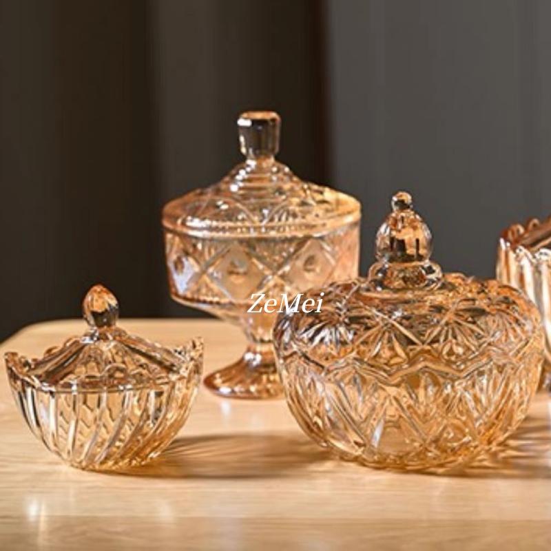 European-Style Colored Glass Storage Jar,Coffee Sugar Jars & Jewelry Boxes Organizer Glass With Lid Candy Container Decoration