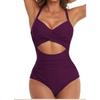 One-piece Solid Color Swimsuit Women's European and American Backless Splicing Sexy Swimsuit Cross Leopard Print Straps