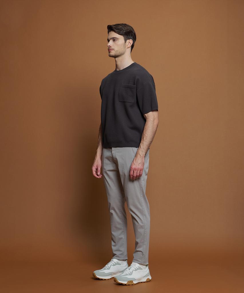 PANICALE Charcoal Wool Blend Short Sleeve Pocket Sweater