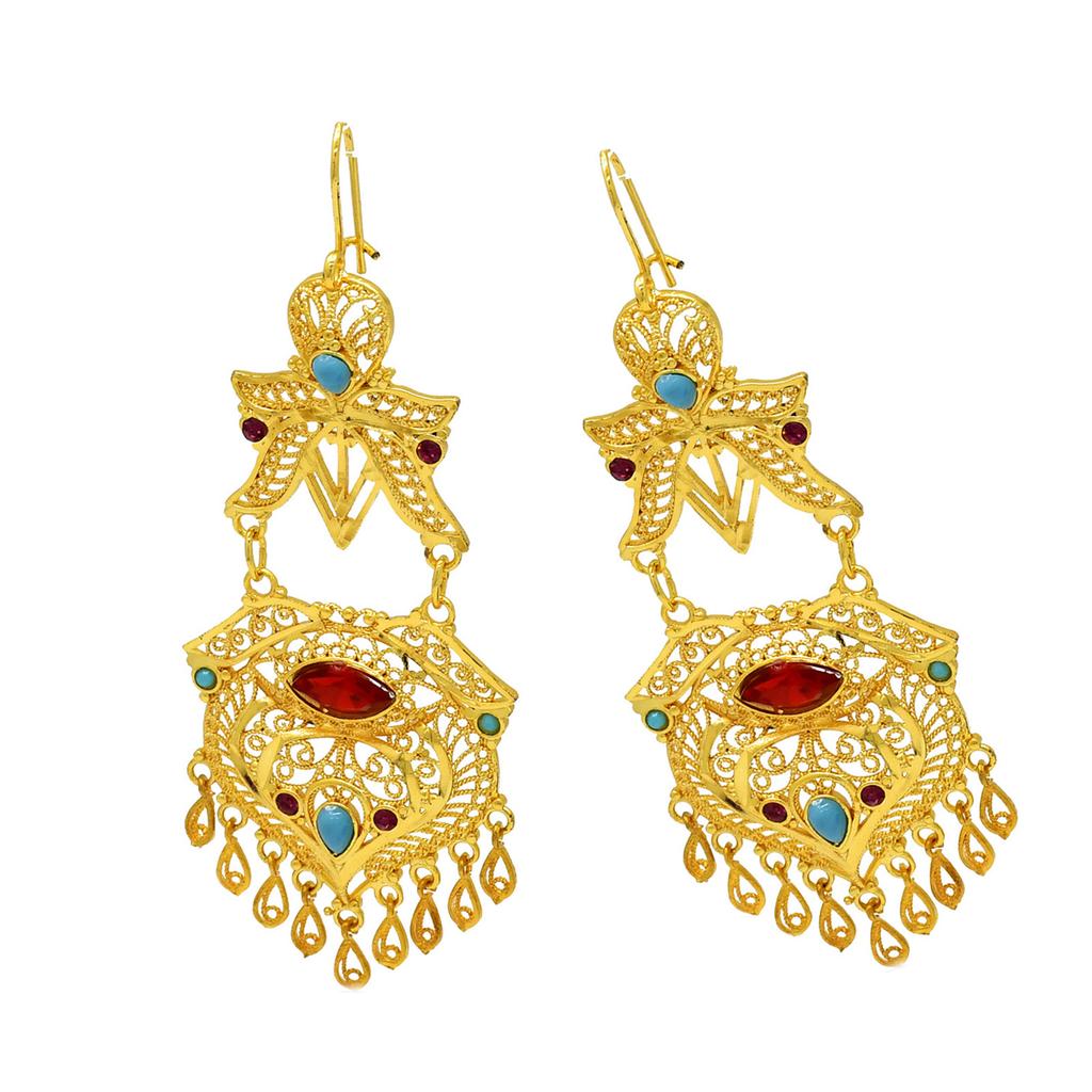 Elegant Trend Indian Jhumka Earrings Gold Plated Geometric Dangle Jewelry Accessory for Trendy Women Stylish Outfits