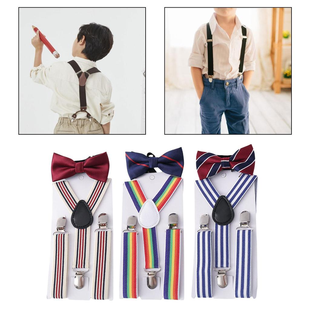 Kids Suspender Bow Tie Set Adjustable Braces Tuxedo Suspenders Pants for Trousers