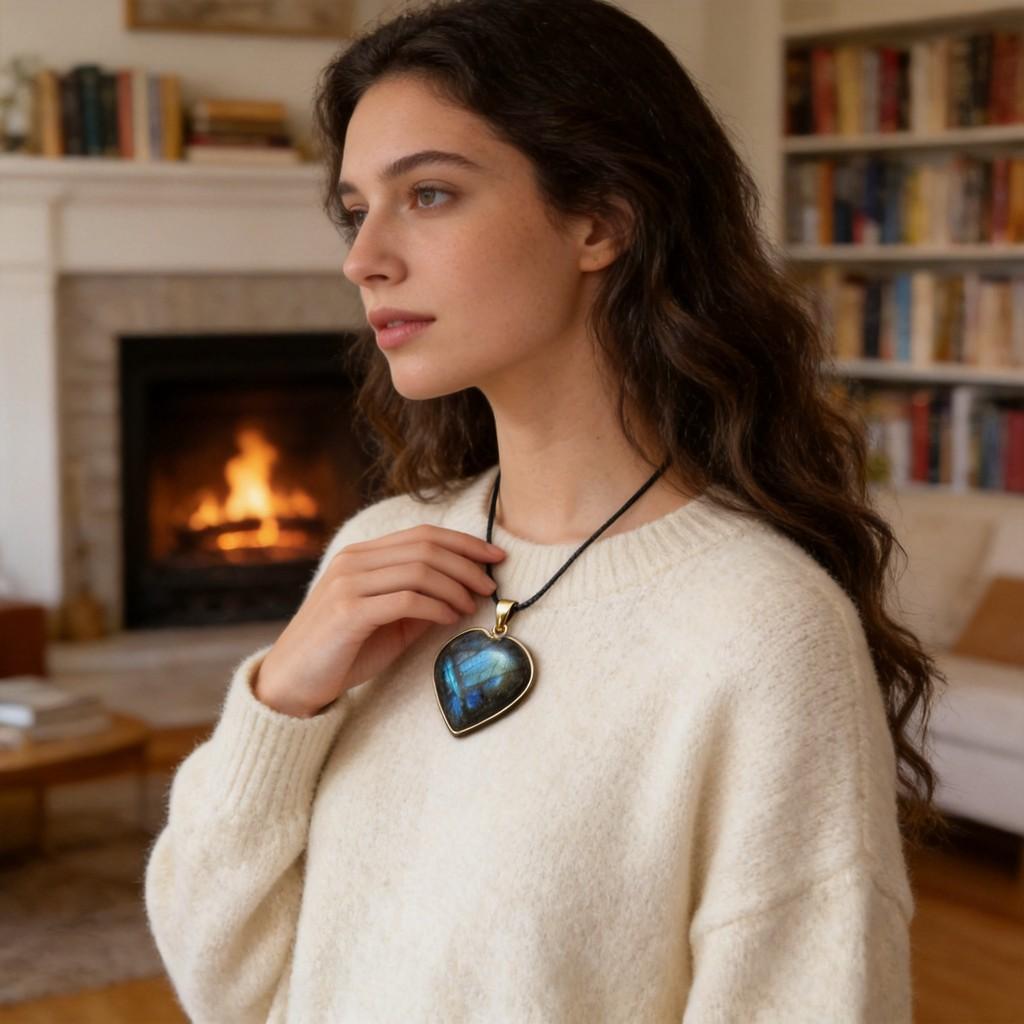 Long Stone Crystal Pendant Heart Shaped Jewelry For Women Gift Winter