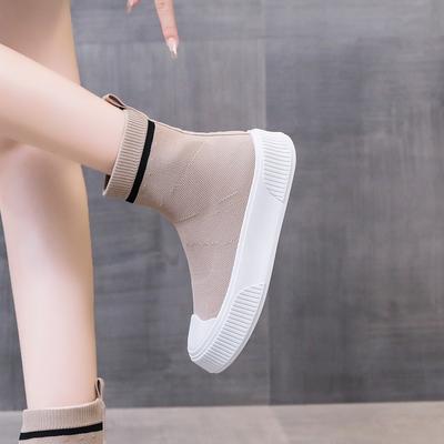 Women Elastic Socks Boots Thick-Soled Boots Fashion Stretch Boots Ladies Slip-on Sports Leisure Bare Boots Women's Boots Autumn