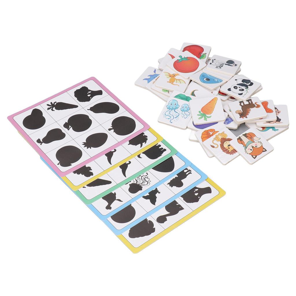 Shadow Matching Cards Wood Blocks Animal Fruit Shape Pairing Game Educational Memory Card Toy for 2‑