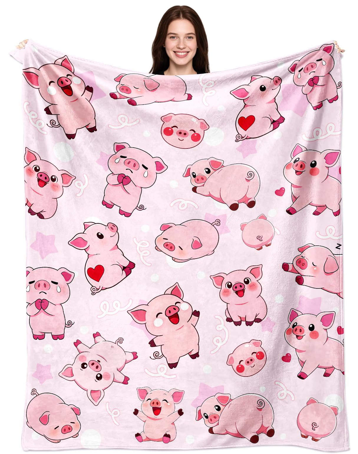 

Cute Pig Blanket, Animal Pig Themed Flannel Blanket Gifts for Women Girls Soft Cozy Fleece Throw Blanket for Travel, Couch, Bed 75x90cm