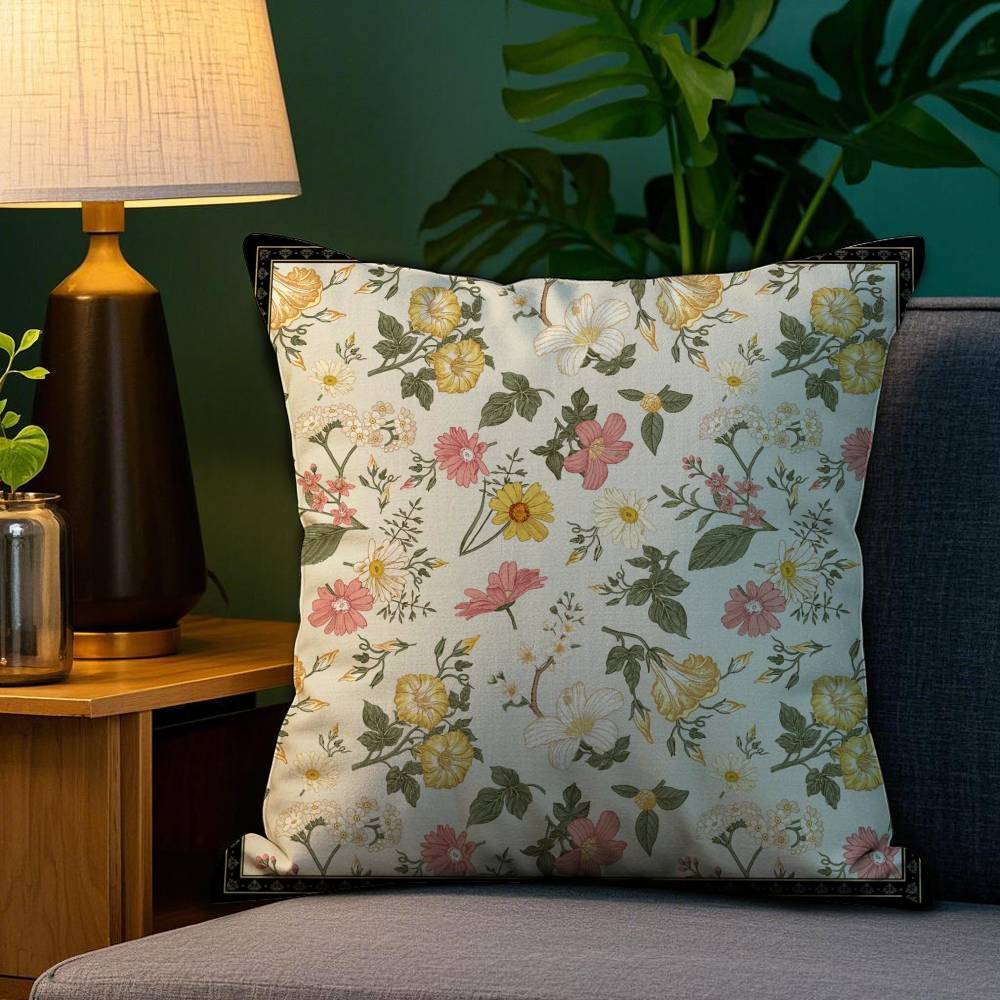 Simple Flower Painting Pillow Case Home Doublesided Printing Short Plush Colorfast Microfiber Cushion Cover