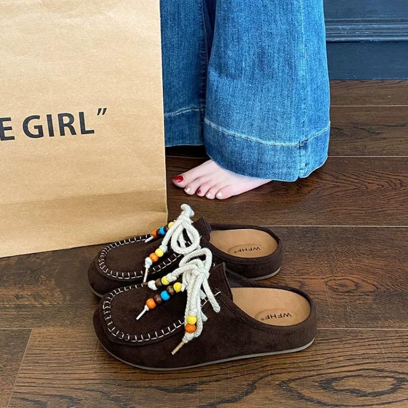 

Retro beaded bag head Boken half slippers women s new one-pedal thick-soled literary and versatile shoes 40