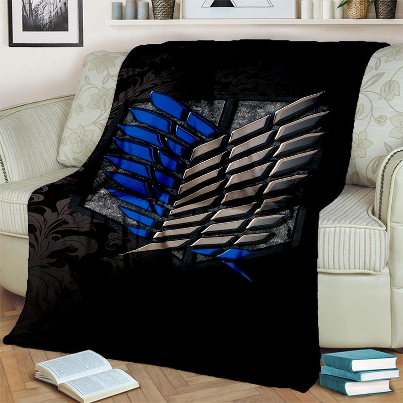 3D Cartoon Attack on Titan Eren Mikasa Anime Blanket,Soft Throw Blanket for Home Bedroom Bed Sofa Travel Picnic Cover Kids Gift