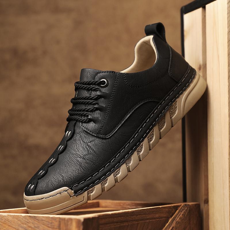 Non-slip Mens Leather Business Shoes Solid Color Man Sneakers Stylish Walking Shoes Trainers Comfortable Treking Footwear Flats