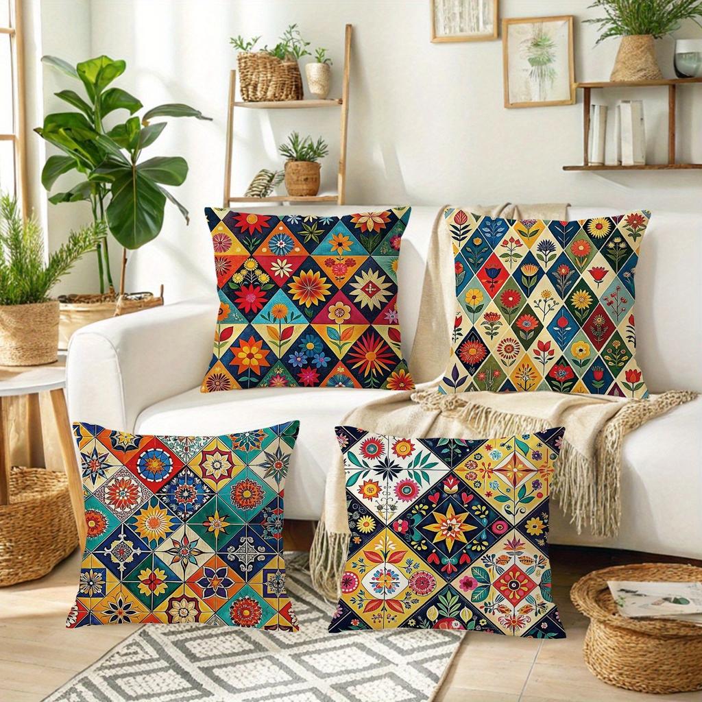 Color - Pop Geometric Floral Pillow CoversLiving Room Sofa Cushion Cover, Soft and Comfortable, Bedroom Room Decoration