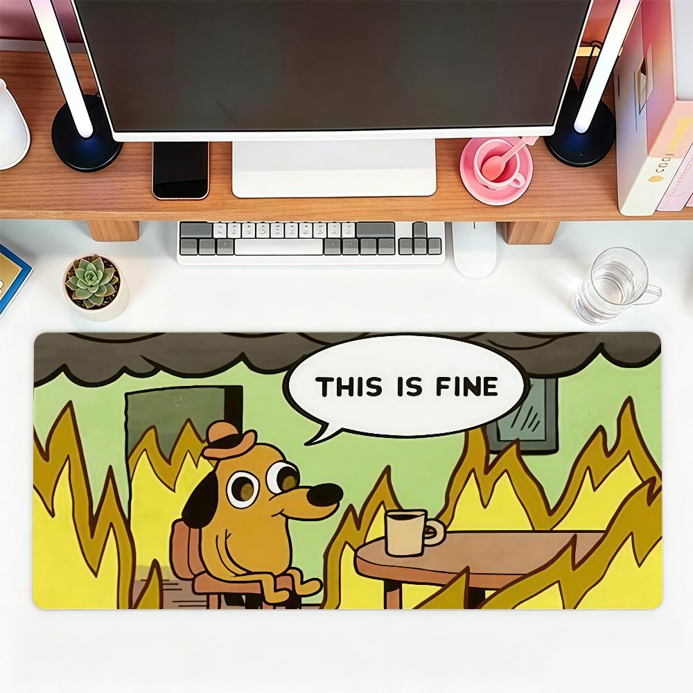 This Is Fine Dog Mouse Pad For Office Gaming And Keyboards Non-Slip Large Waterproof