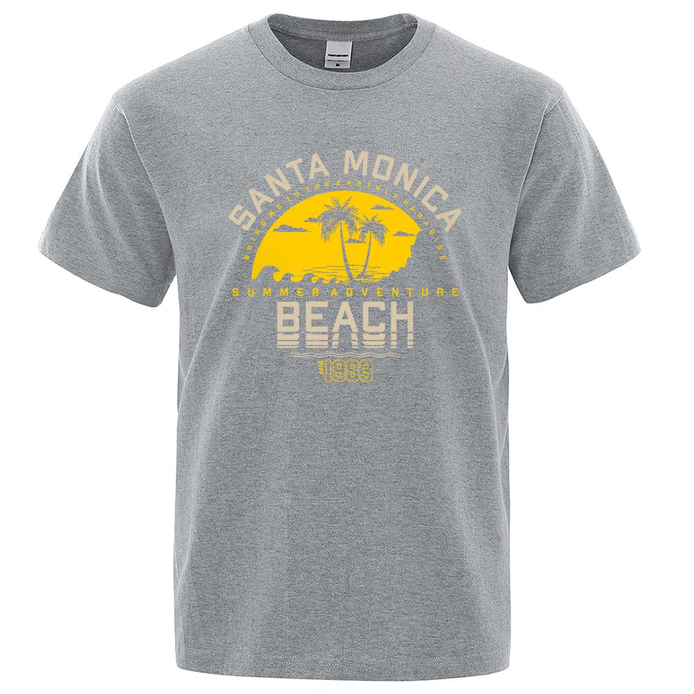 Santa Monica Summer Adventure Beach Estd 1983 Men T-Shirts Cotton Oversized Short Sleeve Loose T-Shirt Breathable Casual Tops