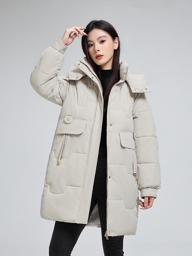 Daunen-Baumwolljacke Damen mit Kapuze, verdickte modische warme Baumwolljacke