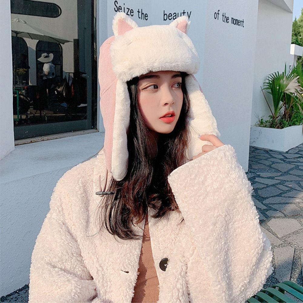 Outdoors Plush Bomber Hat Warm Thick Ushanka Fur Hat Windproof Winter Cap for Men Women