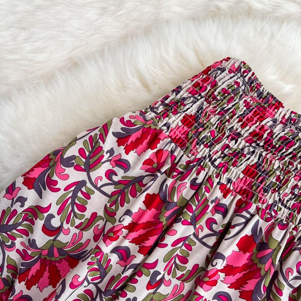 2025 Summer Irregular High Waist Slim Bohemian Seaside Holiday Print Loose Covering A-Line Skirt