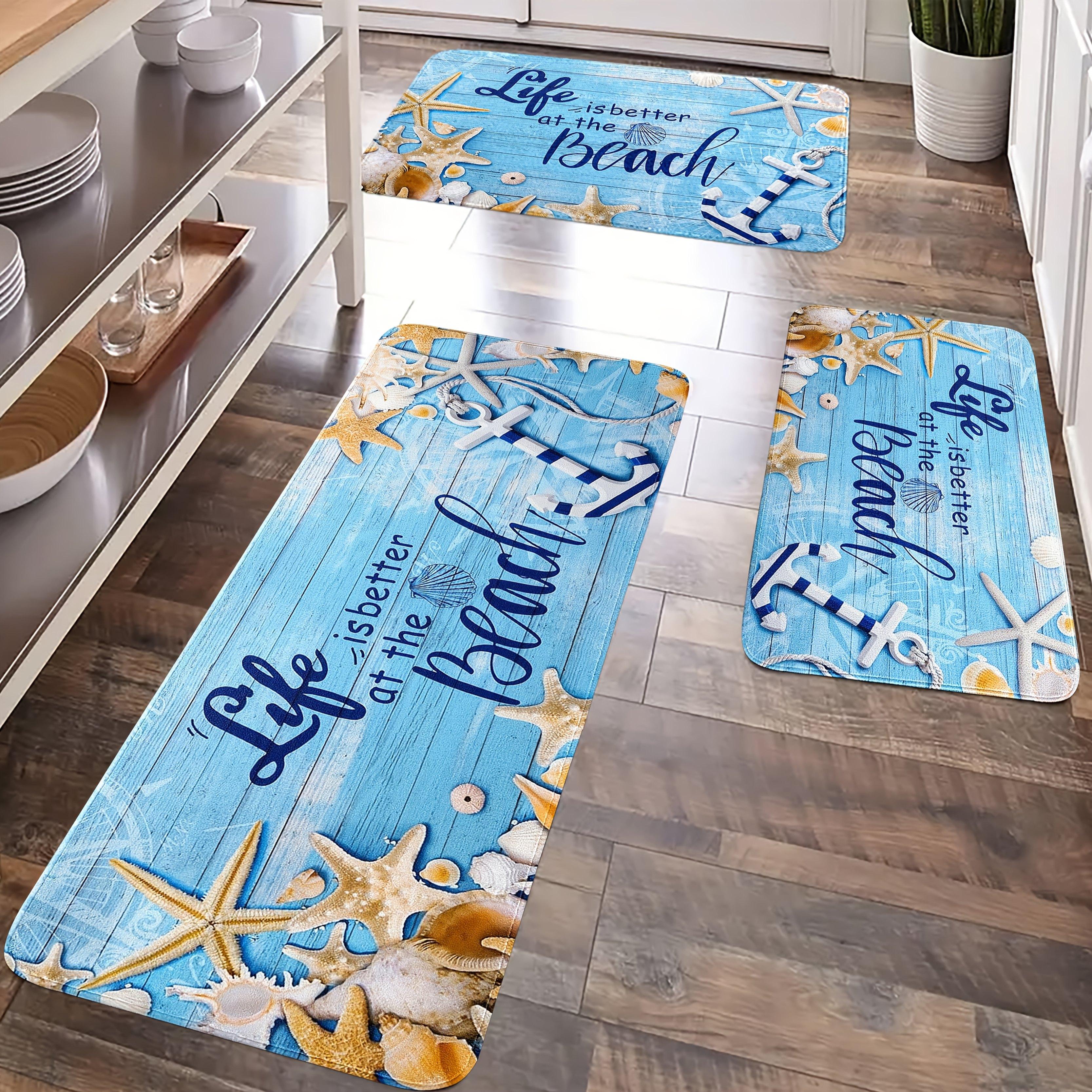 

1Pcs Anti Fatigue Kitchen Rugs, Blue Wood Grain Print Waterproof Non-Slip Thick Cushioned Kitchen Mat Heavy Duty Comfort Standing Mat for Kitchen 40*60cm
