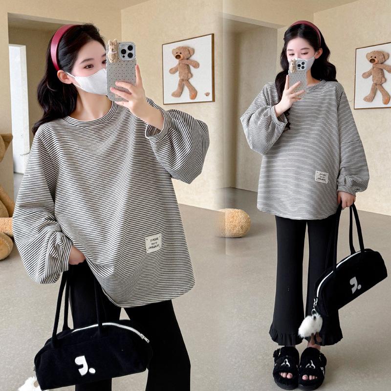 2026 Spring Maternity Casual Striped Loose Plus Size T-shirt for Trendy Moms 2XL