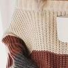 Women S Off Shoulder Long Sleeve Color Block Knit Pullover Sweater