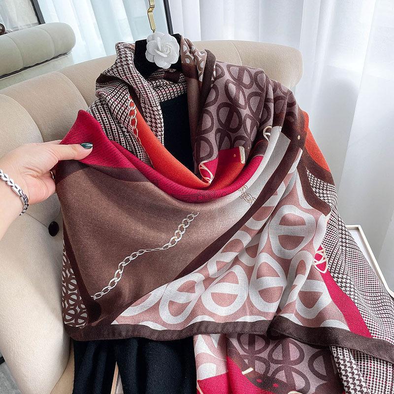 Korean Version of Houndstooth Autumn and Winter New Warm Scarf for Women Sun Protection Shawl  Beach Towel  Cotton Linen Scarf