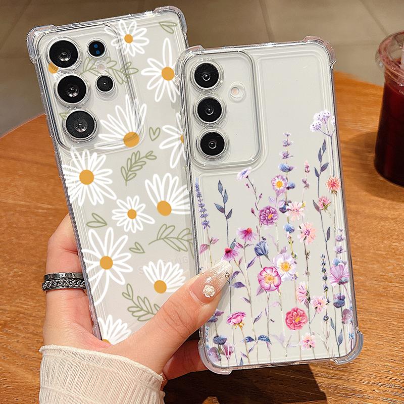 Little Flower Pattern Clear Phone Case For Samsung Galaxy S26 S25 S24 S23 Ultra S22 Plus S21 S24 S25 FE Shockproof Soft Cover