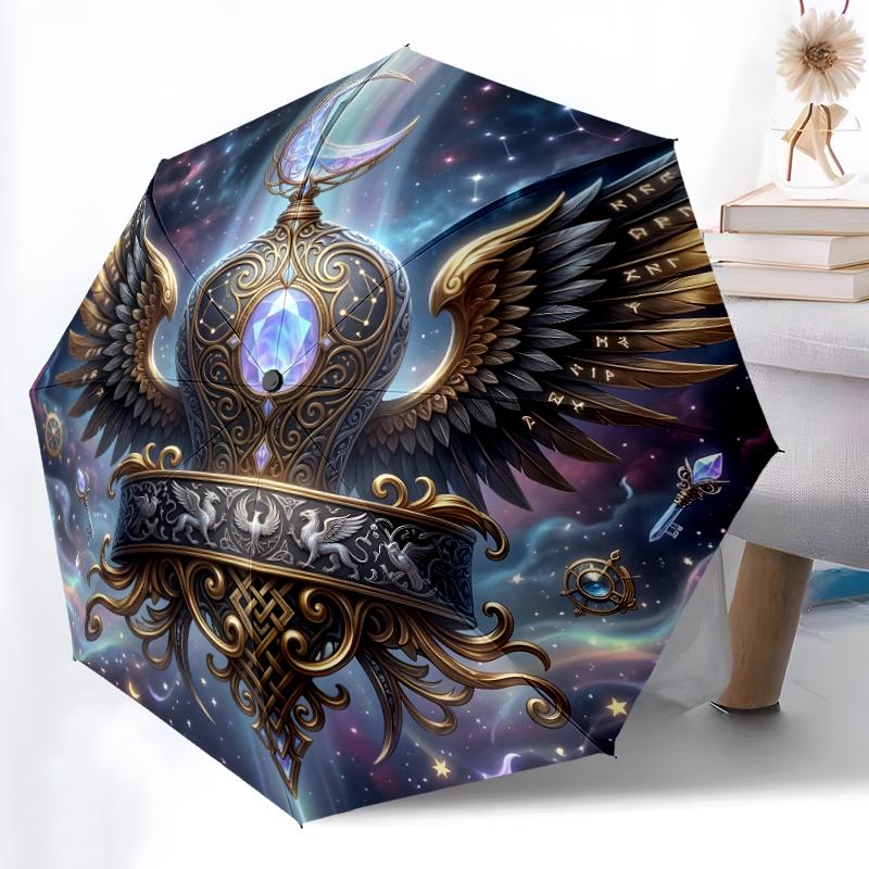 1pc Sturdy 8-Bone Auto Umbrella, crown Umbrella, Digital Printed, Foldable Umbrella for On-the-Go Outdoor Use