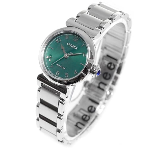 Citizen ROUND collection women's watch, EM1130-83X, waterproof, green, light-powered Eco-Drive, Lily of the Valley pattern, silver finish.