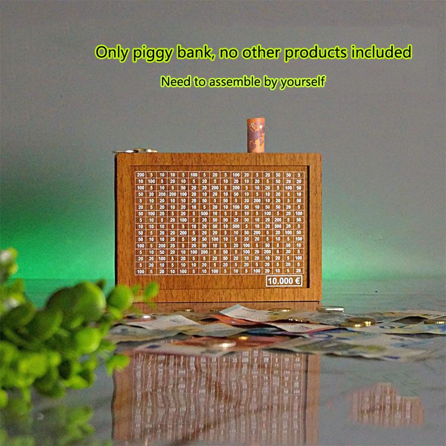 1pc DIY Wooden piggy bank with Savings Targets and Number,1000/5000/10000 Reusable Money Bank suitable for couples,elders,and adults.