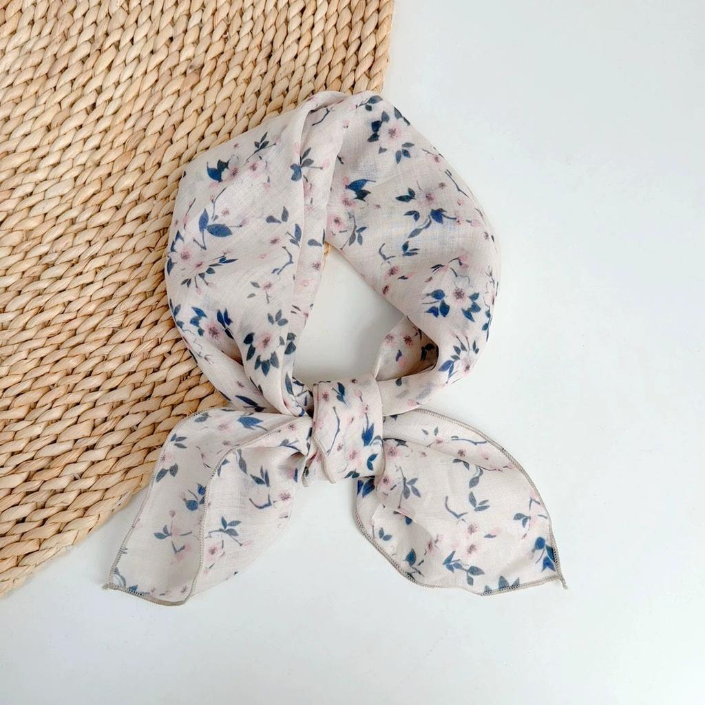 Spring And Summer Women Linen Floral Thin Neck Scarves Square Scarf Neckerchief Office Lady Hijab Headband Female Foulard