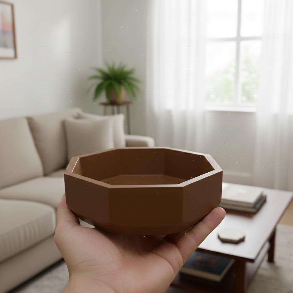 Brown octagonal geometric bowl, modern design