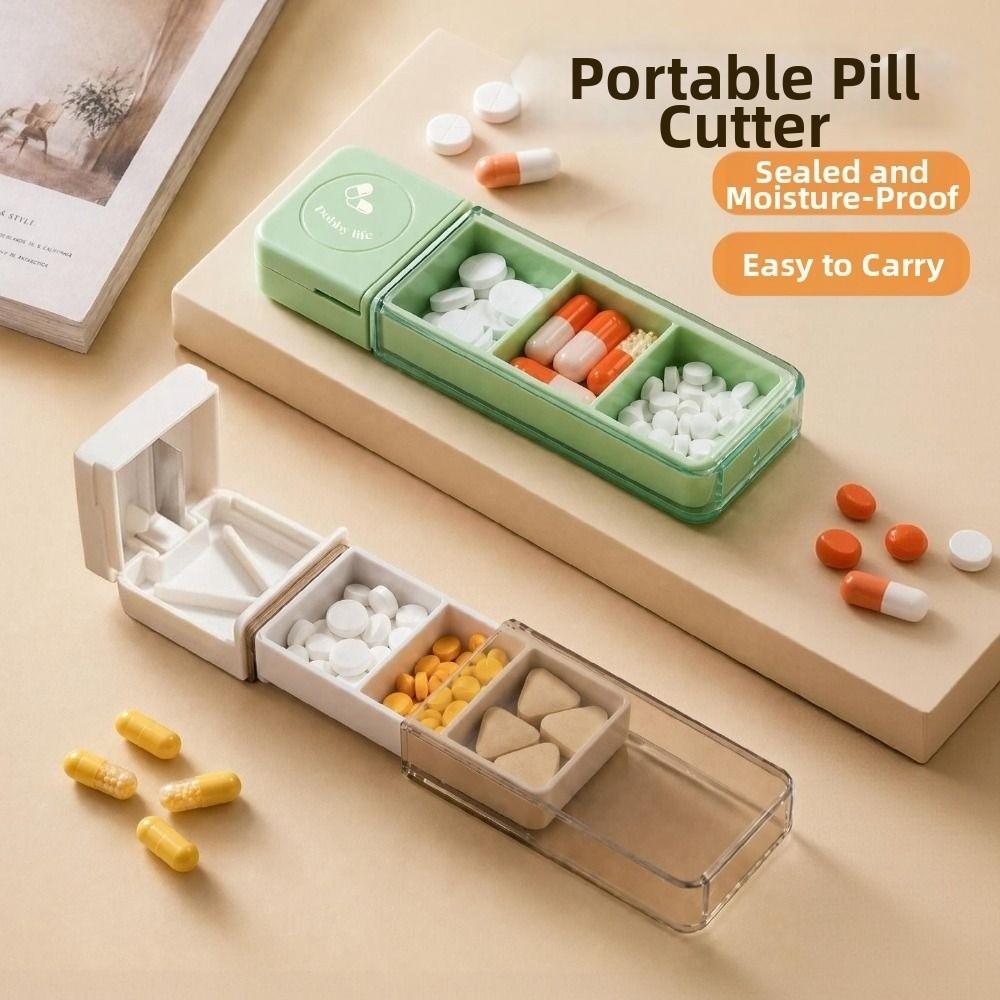 3 Compartment Pill Organizer 2-IN-1 Drug Tablet Organizer Durable Pill Box Splitters