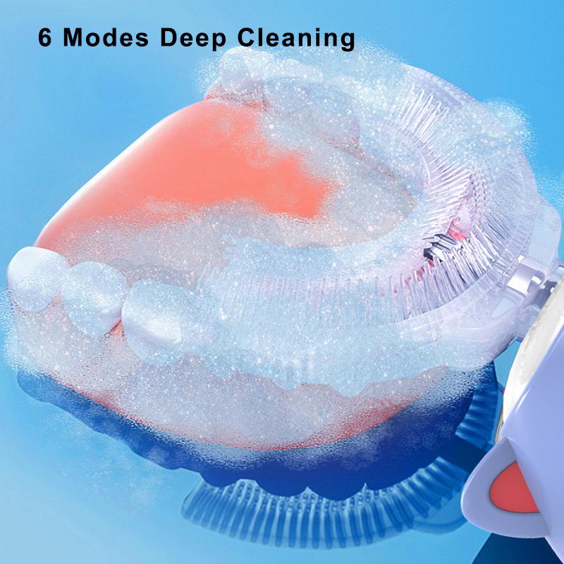 360 Degrees U Shaped Children Electric Toothbrush Cartoon for Kids Smart Automatic Sonic Toothbrush USB Charging Blue Light IPX7