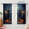 2pcs,2D Plane Printing Light Filtering Curtains Full Moon_ Gloomy Woods_ and Graveyard Versatile Durable Polyester (without Rod)